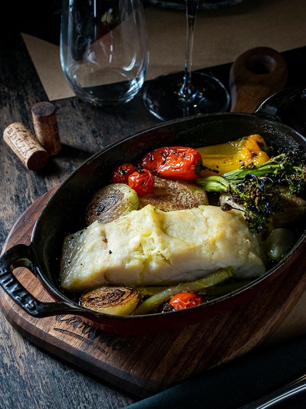 Bacalhau a Lagareiro com Legumes na Brasa
